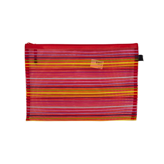 Red Rainbow-Striped Mesh Zipper Pouch / Document Bag – A3 Size