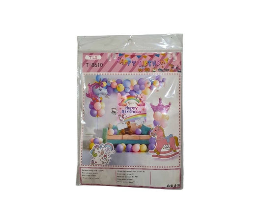 Unicorn theme birthday balloon decoration set with pastel rainbow balloons