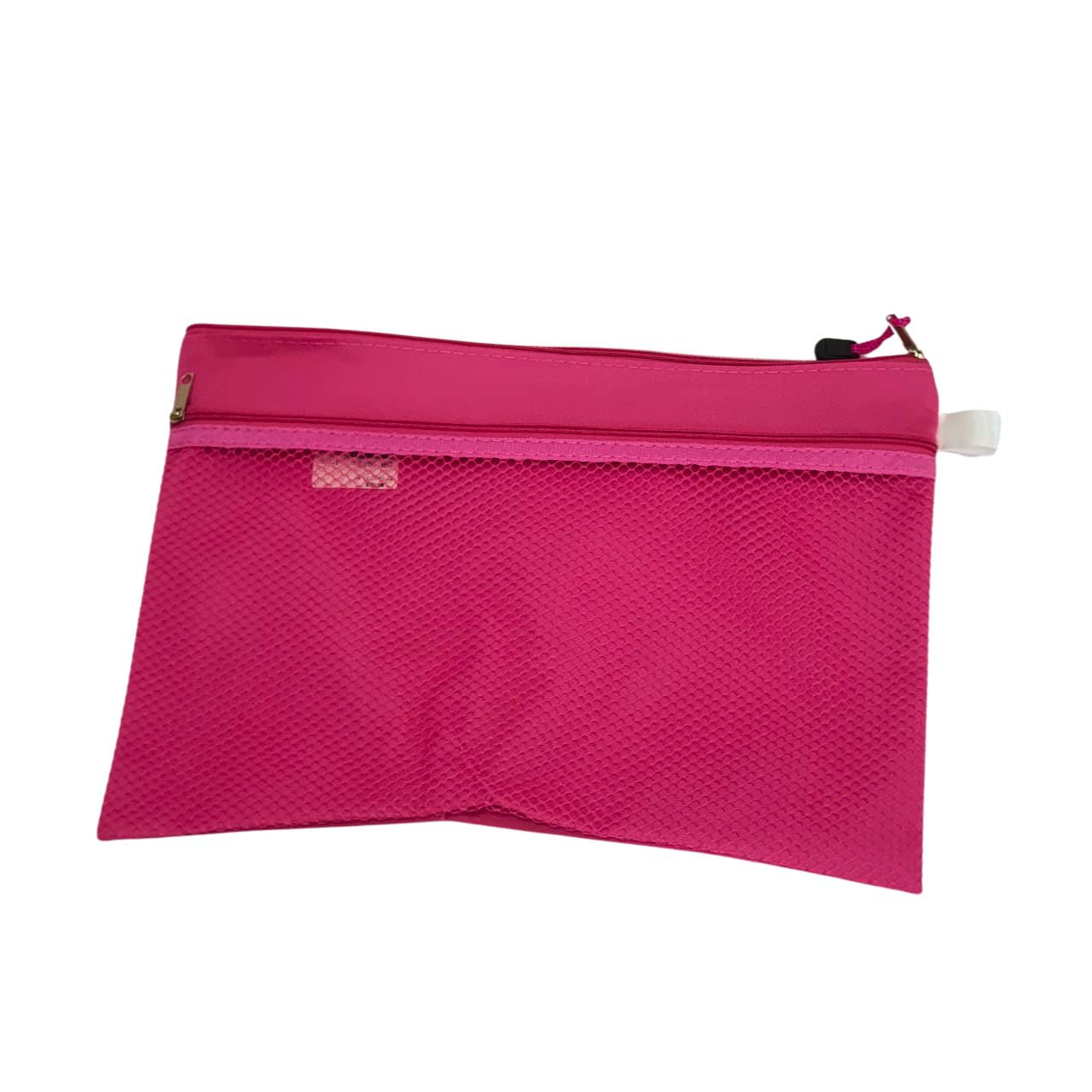 Pink Dual-Compartment Zippered Document File Bag – A4 Size