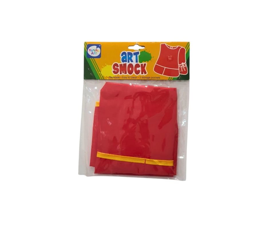 Royal Art kids red painting apron with yellow trim and front pockets