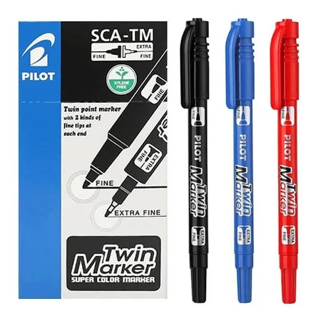 Pilot SCA-TM Twin Marker – Permanent Oil-Based Dual Tip (0.5mm & 0.4mm) 1pc | Xylene-Free | Metrix Books Store