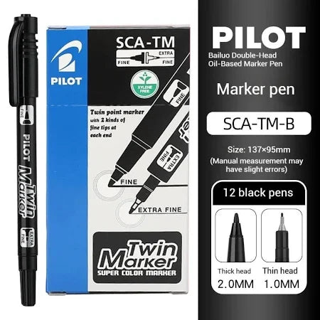 Pilot SCA-TM Twin Marker – Permanent Oil-Based Dual Tip (0.5mm & 0.4mm) 1pc | Xylene-Free | Metrix Books Store