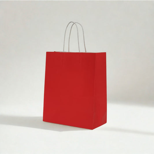 B5 Size Red Kraft Paper Gift Bag with White Twisted Paper Handles