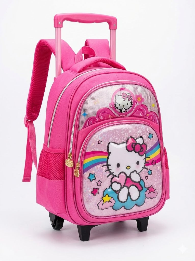 Sanrio Hello Kitty Rolling Backpack for Kids – Wheeled School Bag with Adjustable Straps