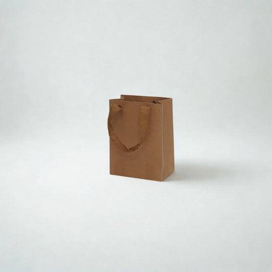 A5 size brown kraft paper gift bag with ribbon handles for small gifts